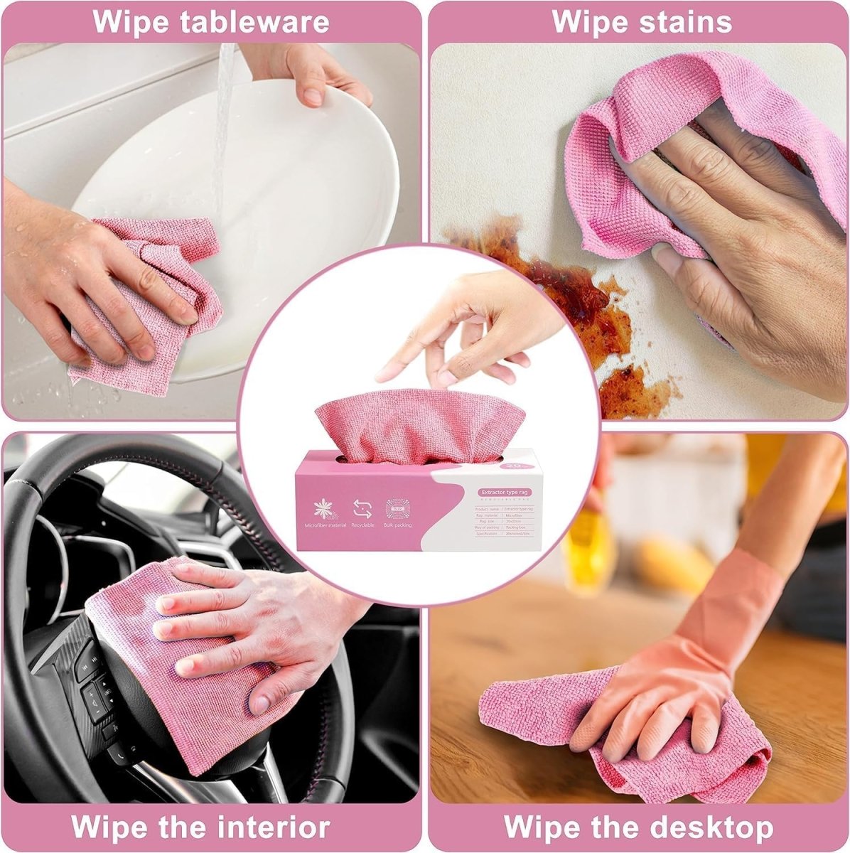 ✨ 20 - PC Microfiber Cleaning Cloth Set with Dispenser Box — Reusable, Ultra - Soft & Streak - Free - Gadget Villa