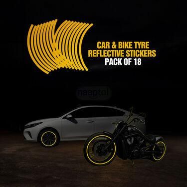 Car Bike Tyre & Body Reflective Stickers (18 stripes of Yellow Colour) - Gadget Villa